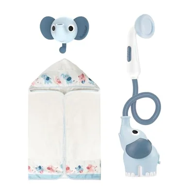 Yookidoo Baby Bath Shower Head - Elephant Water Pump with Trunk Spout Rinser - Control Water Flow from 2 Trunk Knobs in Tub or Sink for Infants and Newborn Babies (Pink)