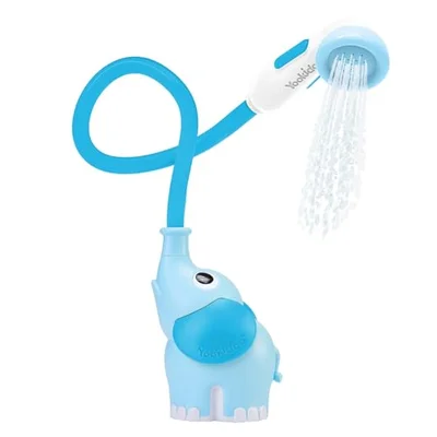 Yookidoo Baby Bath Shower Head - Elephant Water Pump with Trunk Spout Rinser - Control Water Flow from 2 Trunk Knobs in Tub or Sink for Infants and Newborn Babies (Pink) - Blue and Deep Blue / Animal