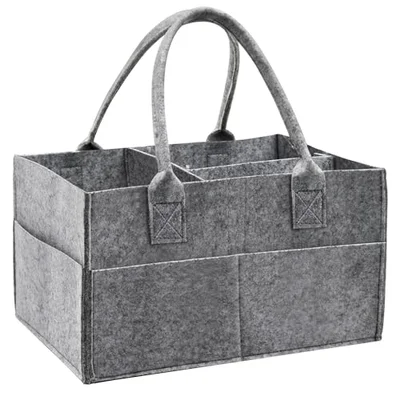 Yueshop Luxury Nappy Caddy Organiser, Upgrade Sturdy Felt Newborn Diaper Caddy Nursery Portable Storage Wipe Bag Detachable Paste Dividers Nappy Caddy Basket Gift For Mum to Be(Upgrade- Grey)