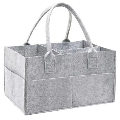 Yueshop Luxury Nappy Caddy Organiser, Upgrade Sturdy Felt Newborn Diaper Caddy Nursery Portable Storage Wipe Bag Detachable Paste Dividers Nappy Caddy Basket Gift For Mum to Be(Upgrade- Grey) - Grey