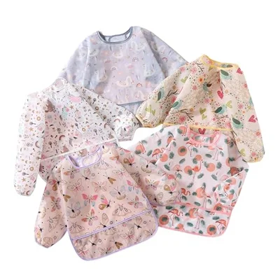 Yunguui Baby Bibs with Sleeves,5 Pcs,Waterproof Weaning Bib,Toddler Apron 3-30 Months - 5 Pcs Set A / One Size