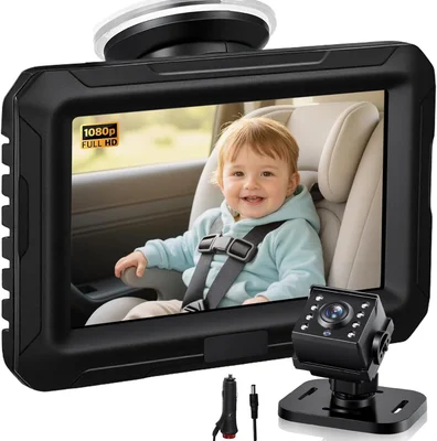 Zacro Baby Car Camera HD 1080P - Baby Car Mirror 4.3'' Display for Rear Seat with Night Vision Function, Wide View Angle, Reusable Sucker Bracket, Black - Small