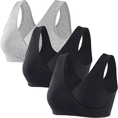 ZUMIY Maternity Nursing Bras, Seamless Maternity Bra for Pregnancy & Breastfeeding, Comfortable Wireless Bra Night Sleep Top (L, Black+Black+Grey/3pack)